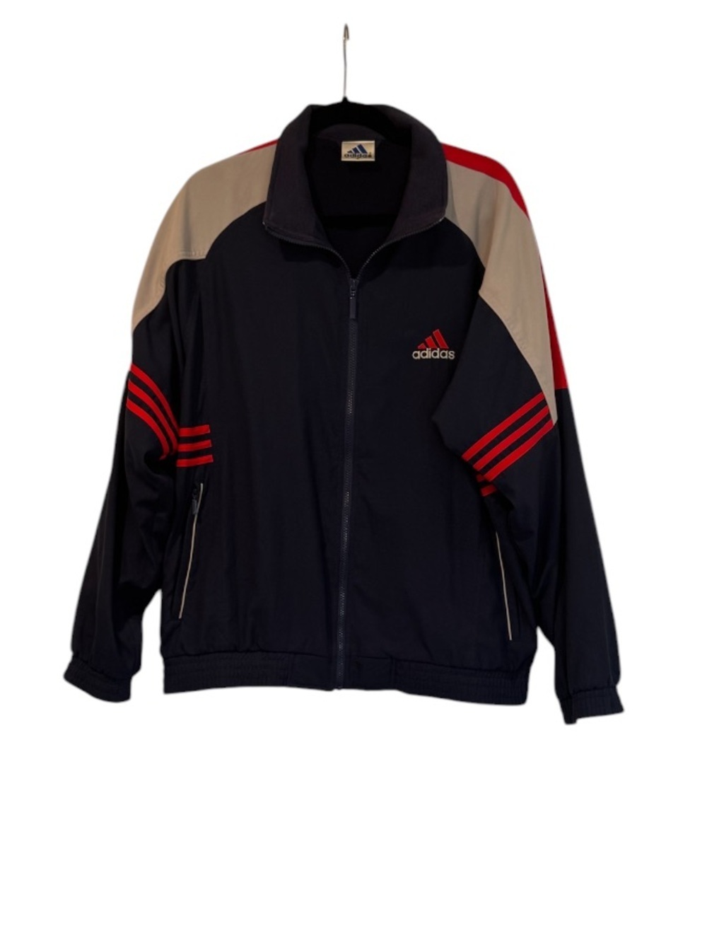 Adidas Track Jacket Colorblock Navy Grey Red Full Zip Athletic Size L